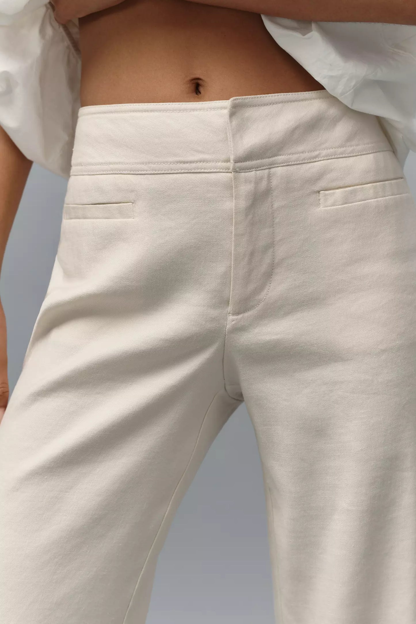 Linen-Blend Flare Trouser Pants