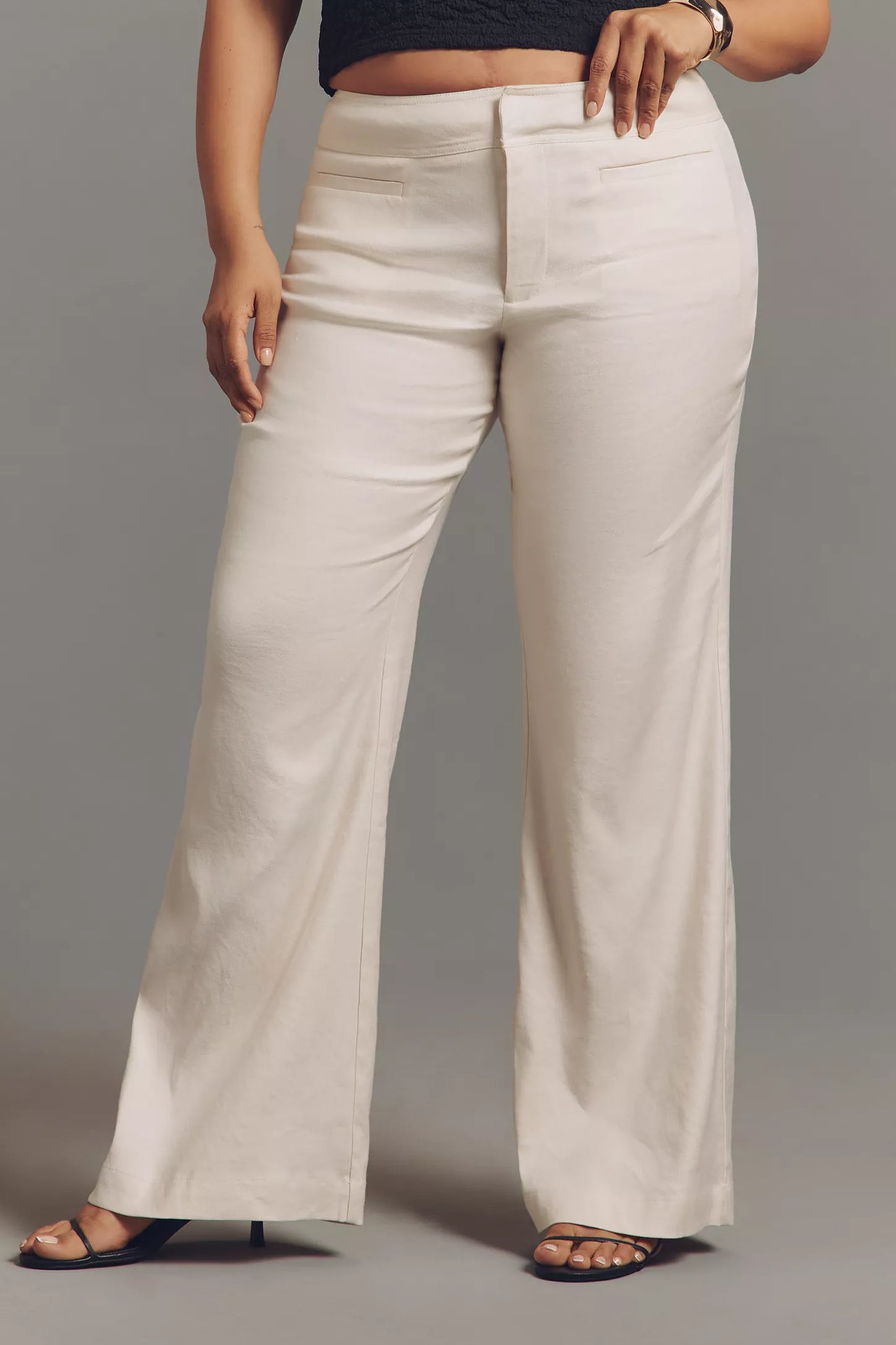 Linen-Blend Flare Trouser Pants