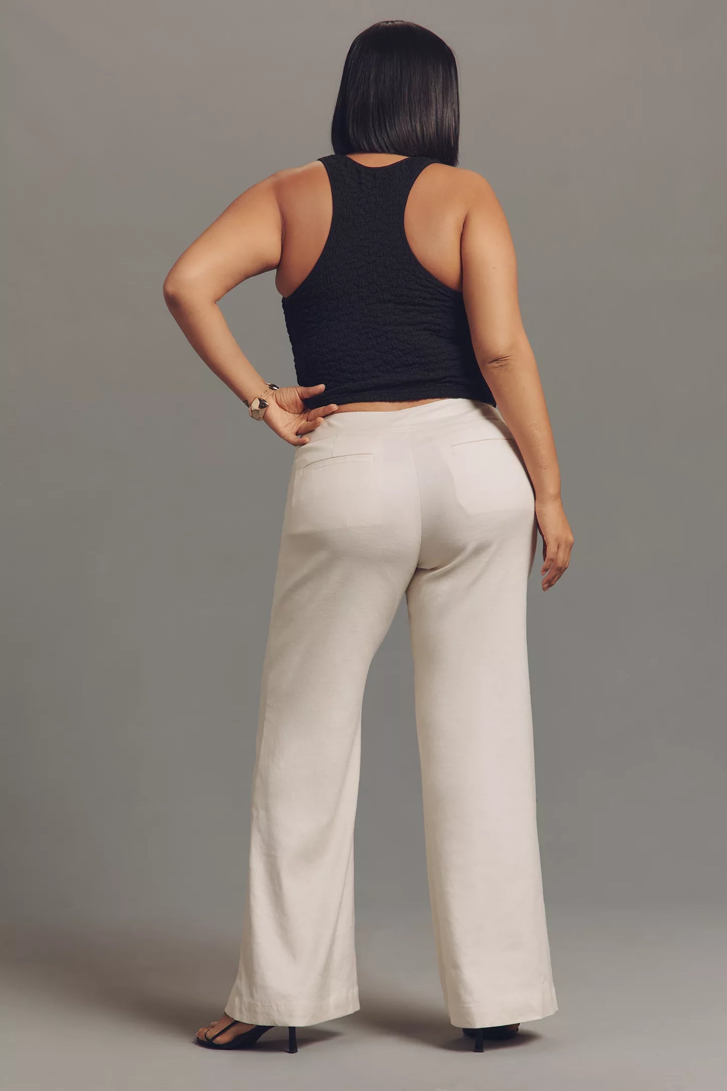 Linen-Blend Flare Trouser Pants