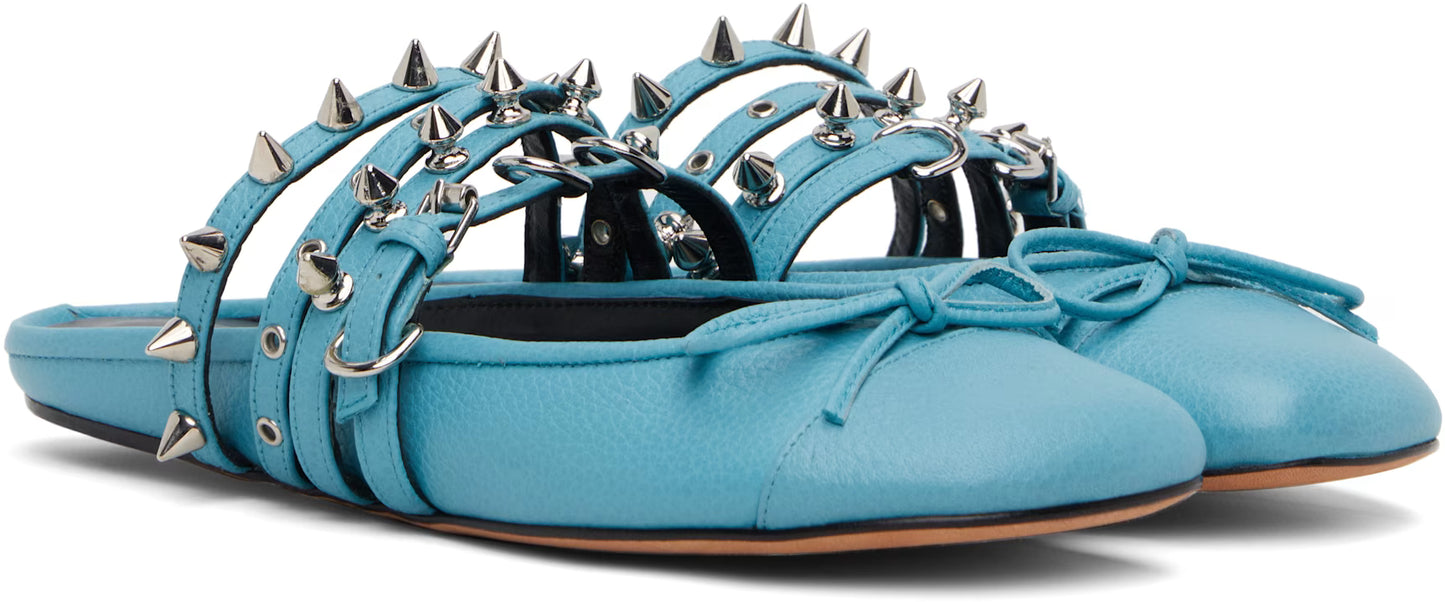 Grained leather ballerina-style Flats in blue