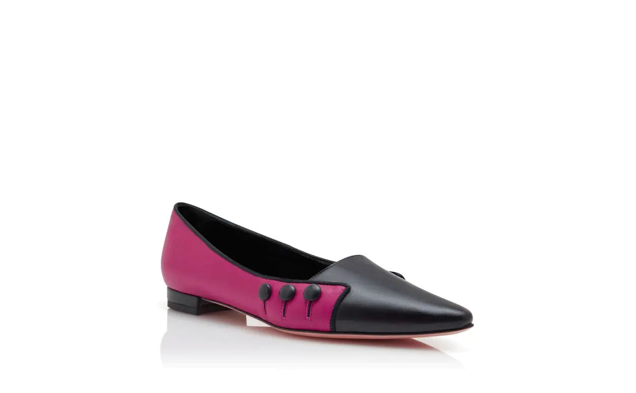 Dark Pink Nappa Leather Flat Pumps