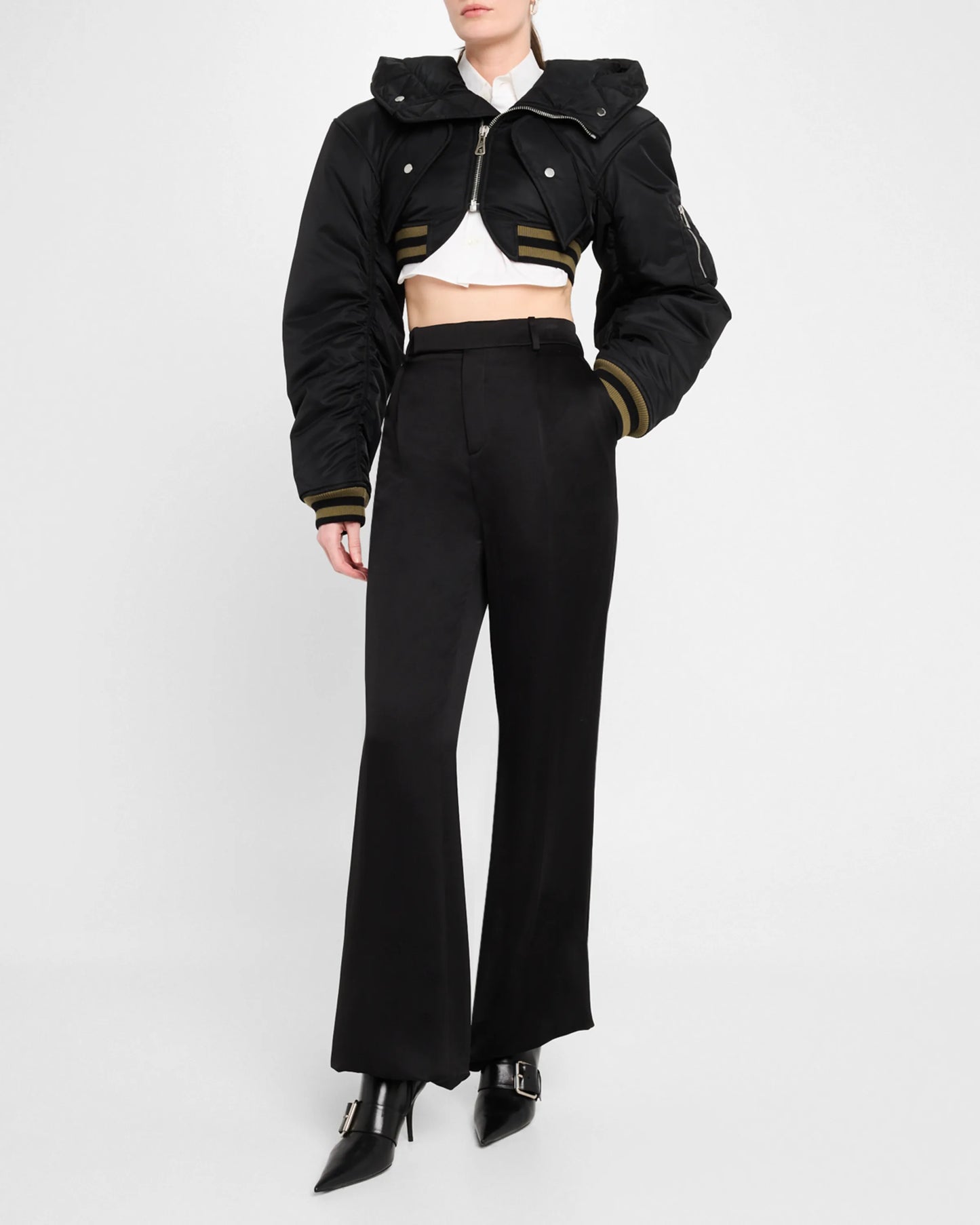 Nylon Cropped Padded Bomber || Ownara