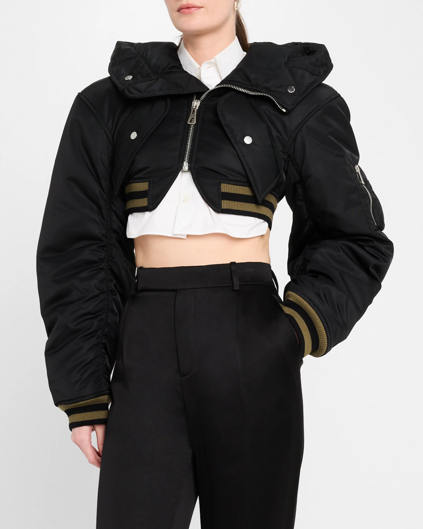 Nylon Cropped Padded Bomber || Ownara