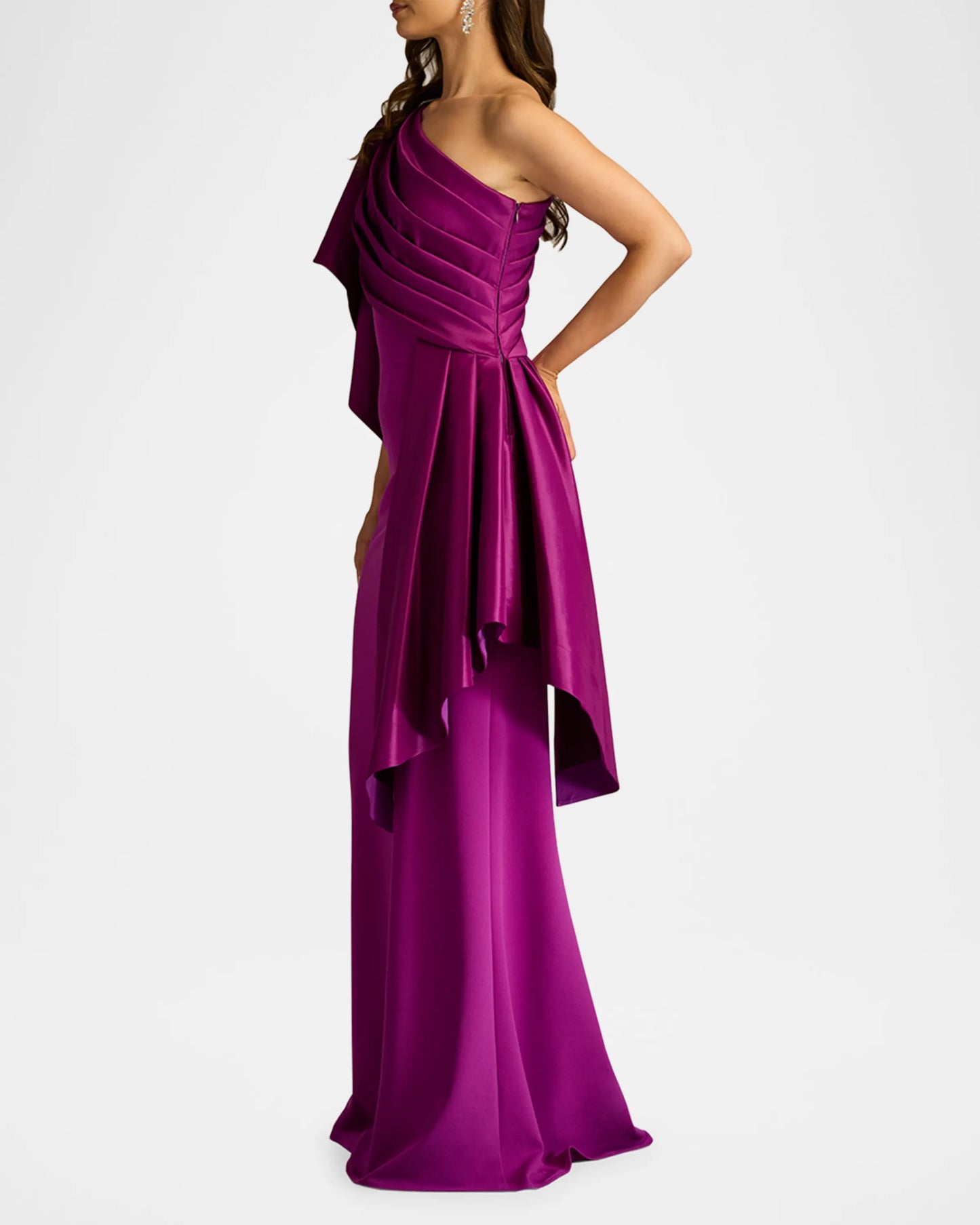 Draped One-Shoulder Taffeta Crepe Gown || Ownara
