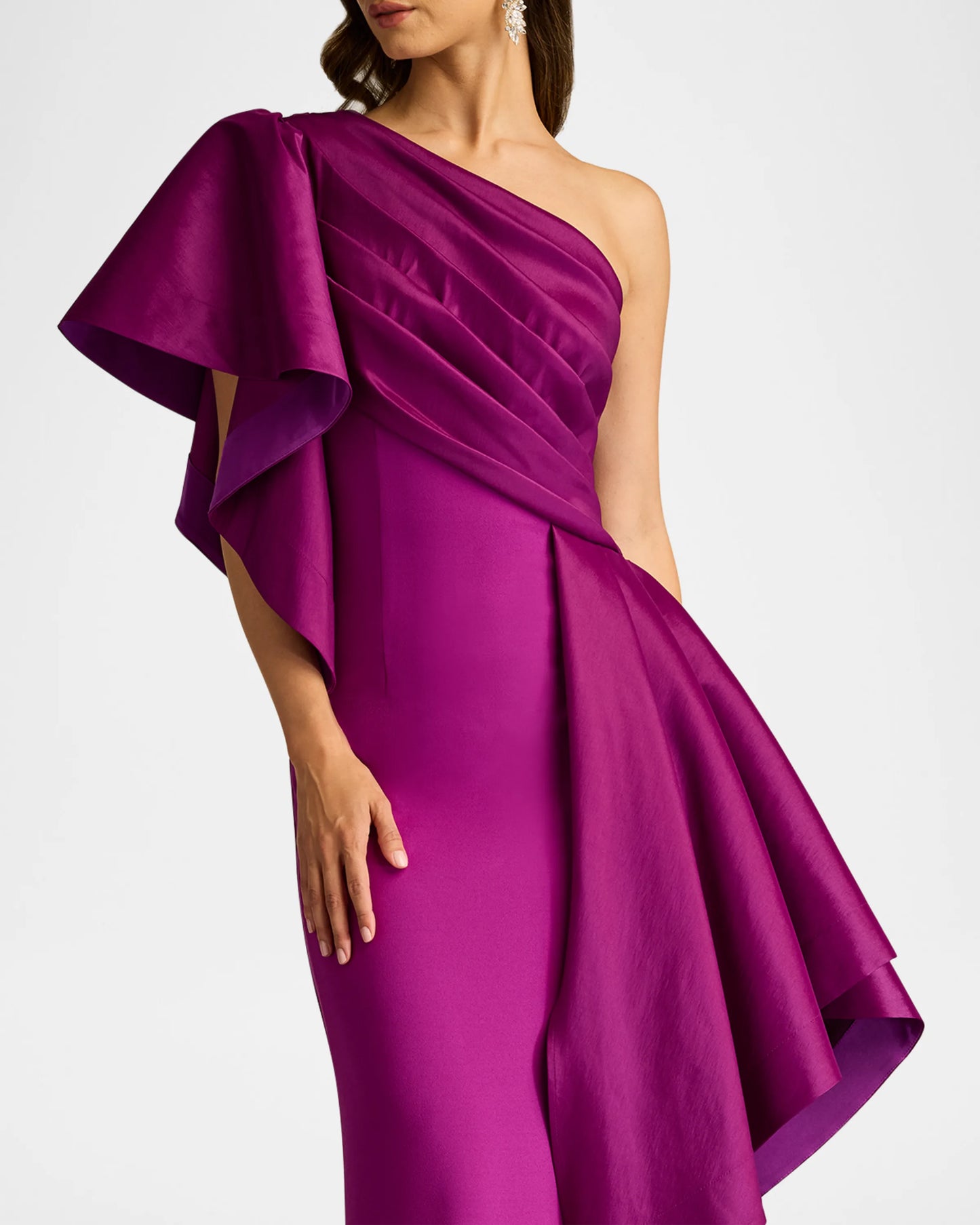 Draped One-Shoulder Taffeta Crepe Gown || Ownara