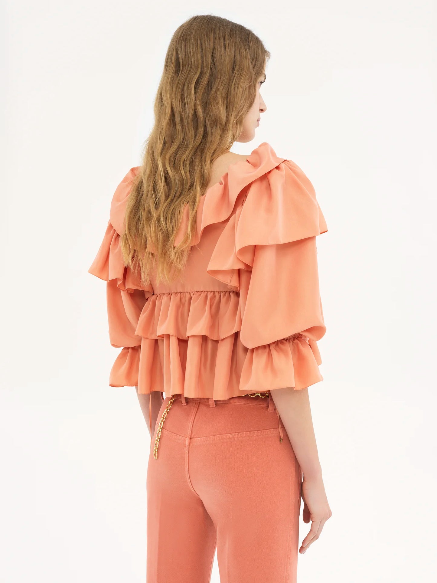 Cropped ruffle top in washed silk poplin || Ownara