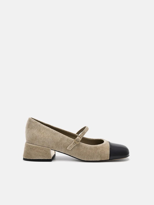 Fabric Mary Jane Pumps - Taupe