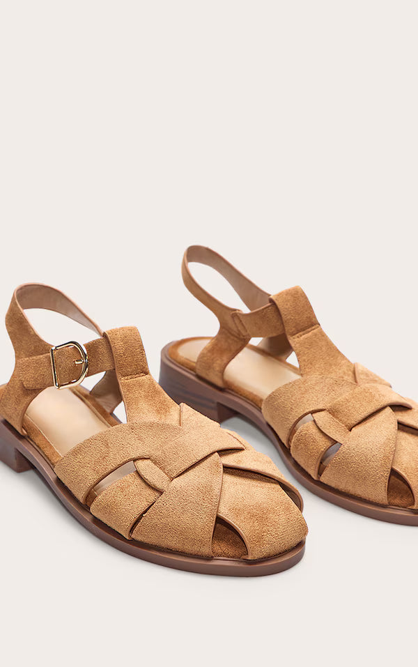 Camel Faux Suede Cage Sandals