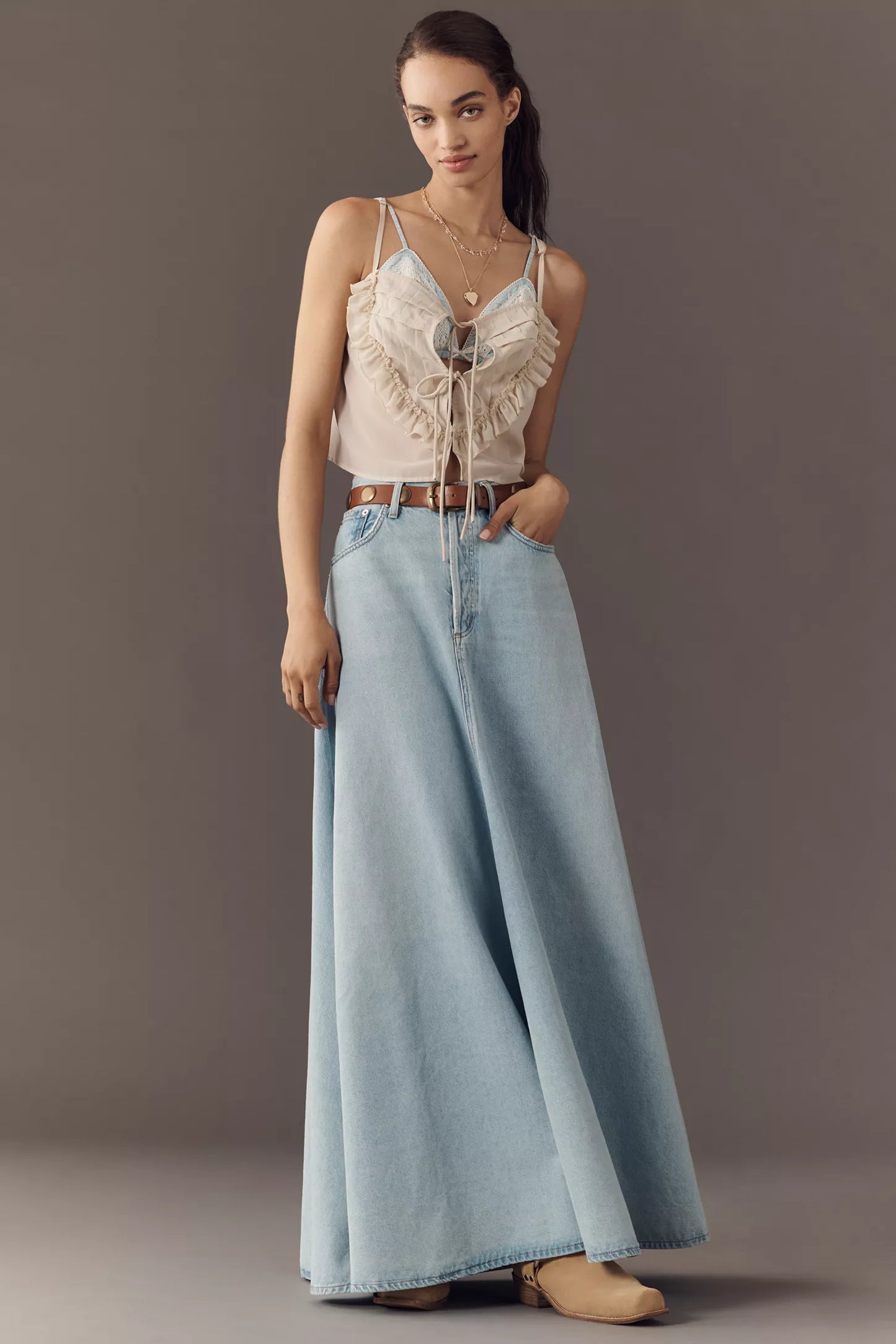 Exaggerated Denim Maxi Skirt