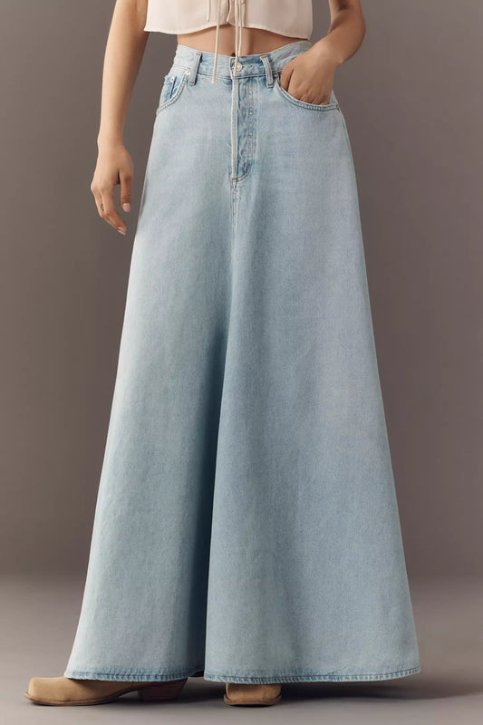 Exaggerated Denim Maxi Skirt
