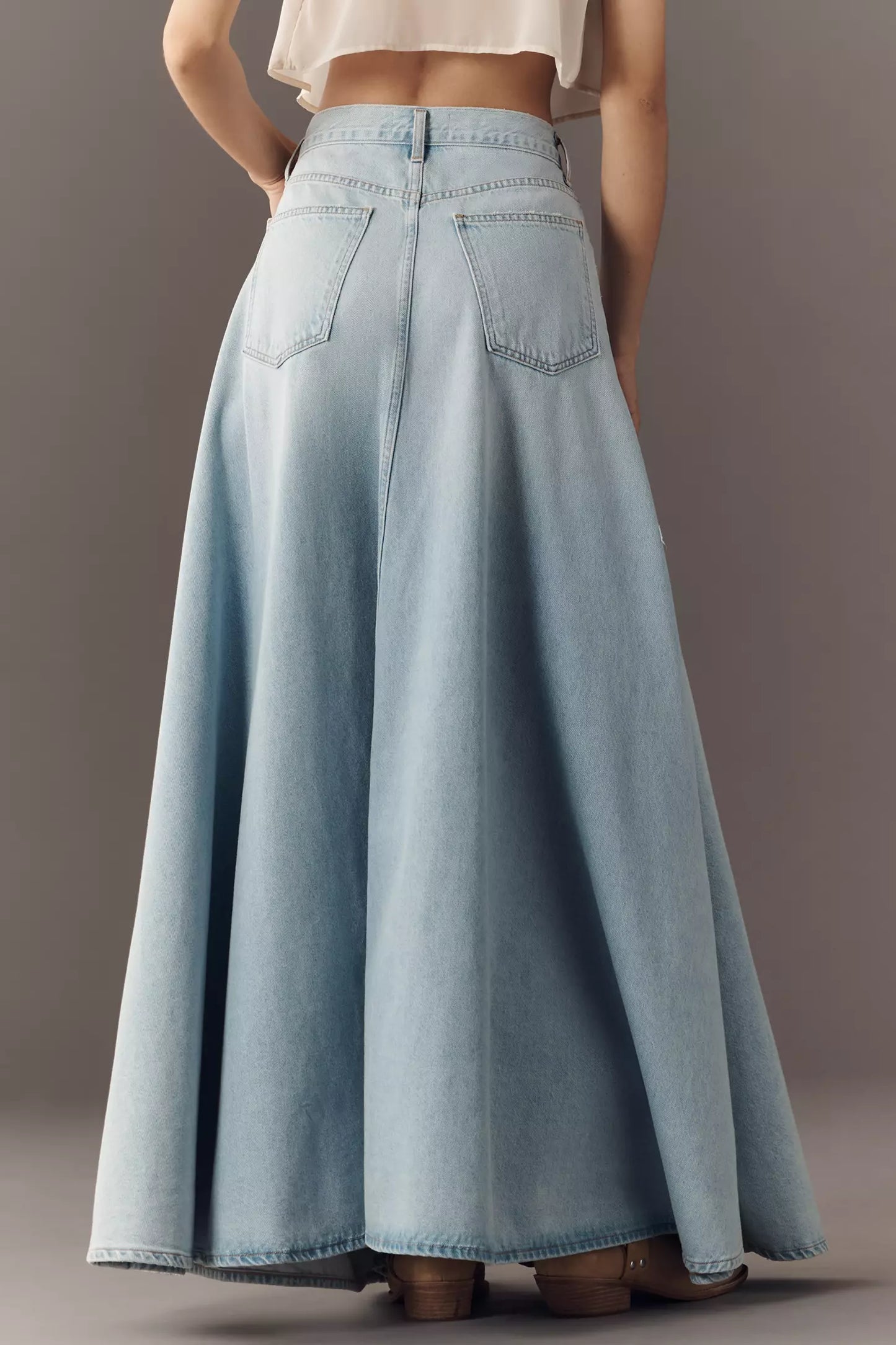 Exaggerated Denim Maxi Skirt