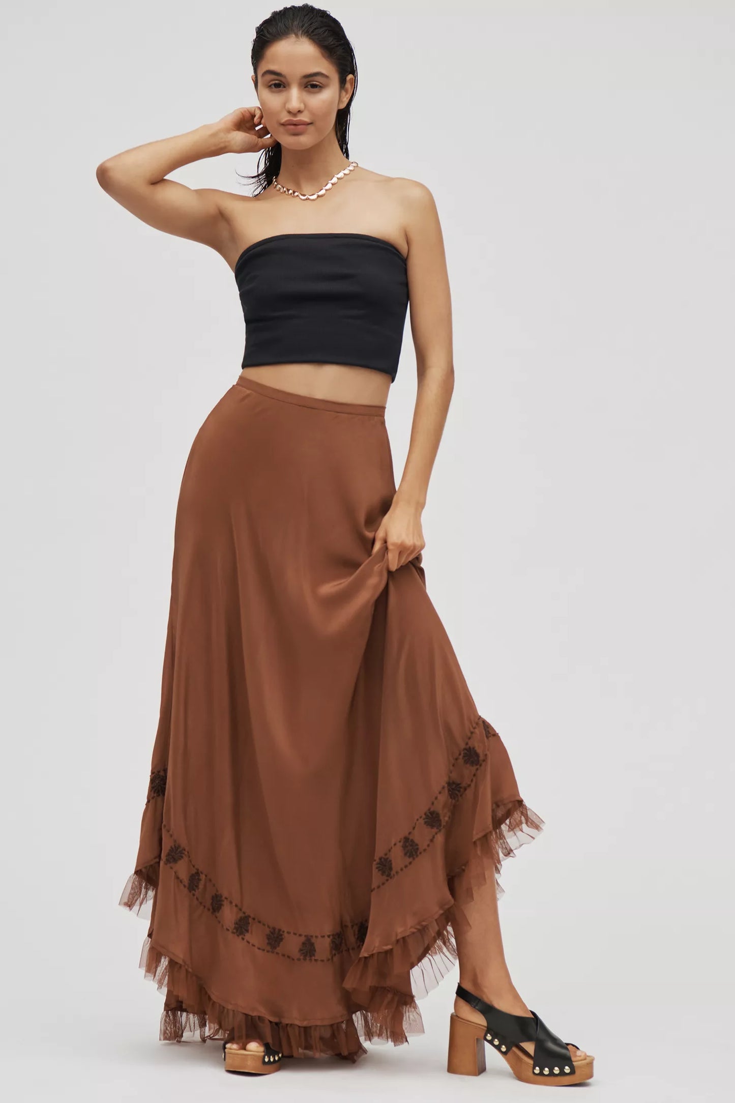 Rudy Fringe Hem Silk Maxi Skirt