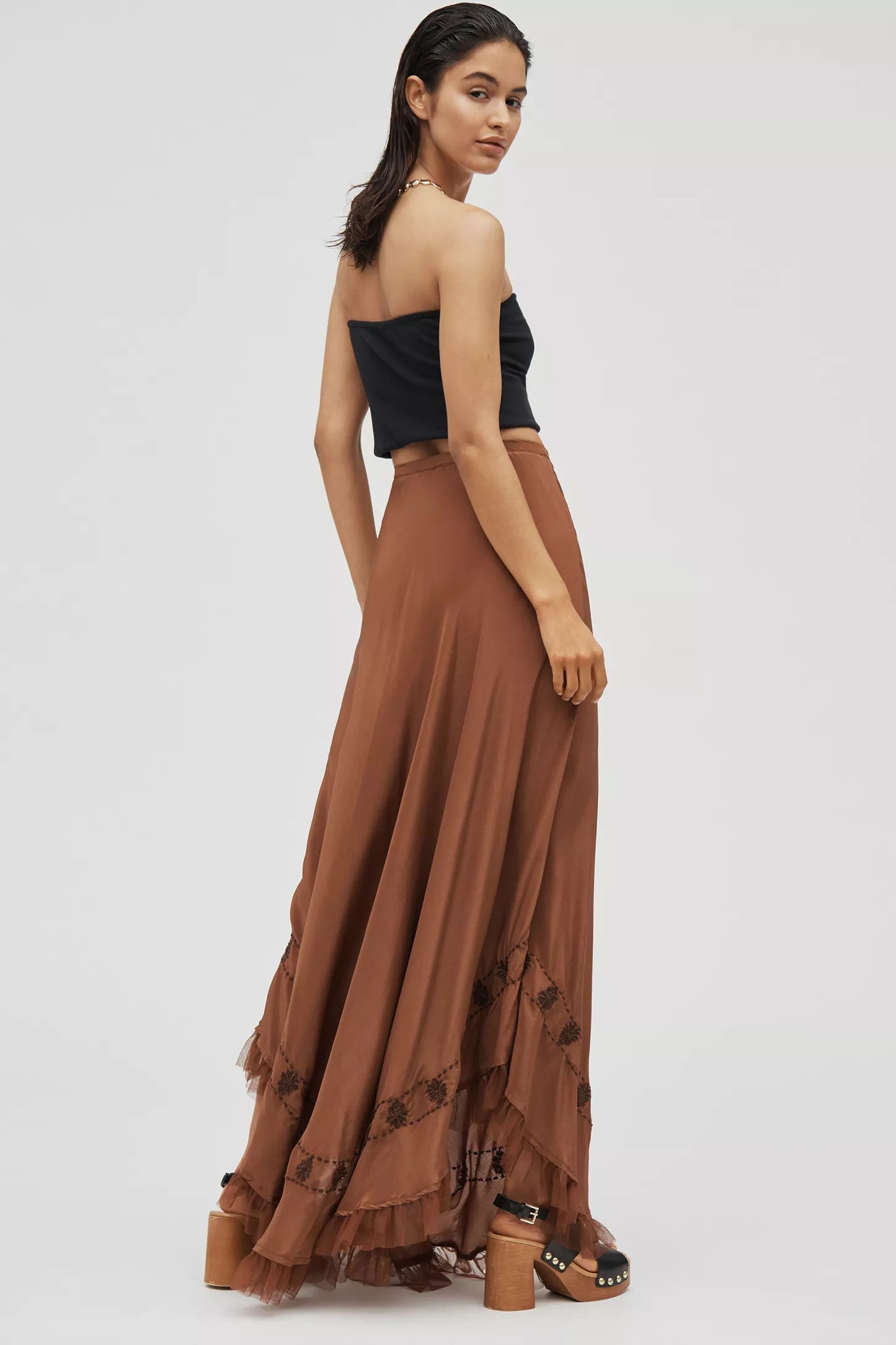 Rudy Fringe Hem Silk Maxi Skirt