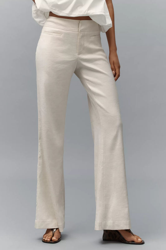 Linen-Blend Flare Trouser Pants