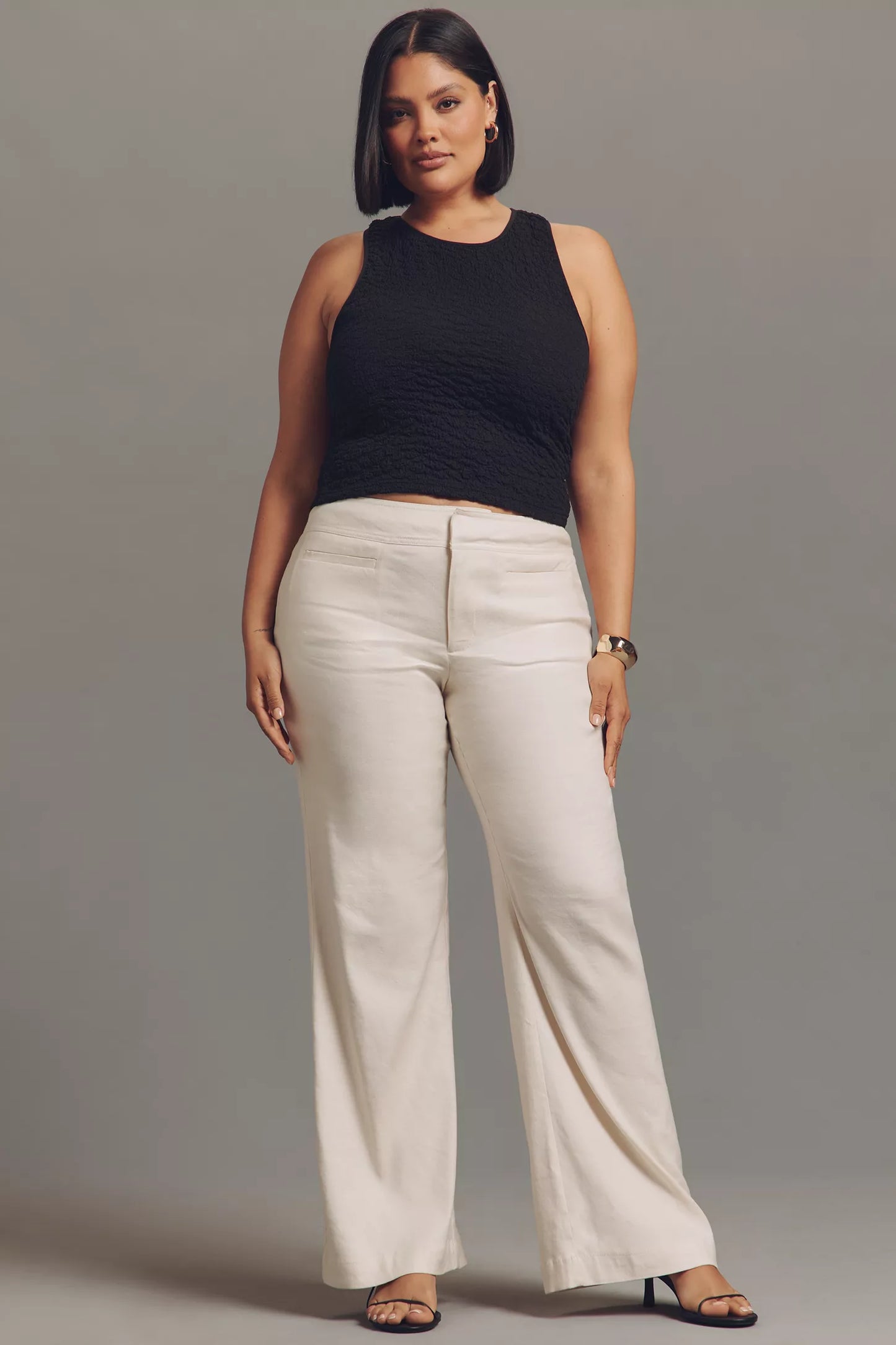 Linen-Blend Flare Trouser Pants
