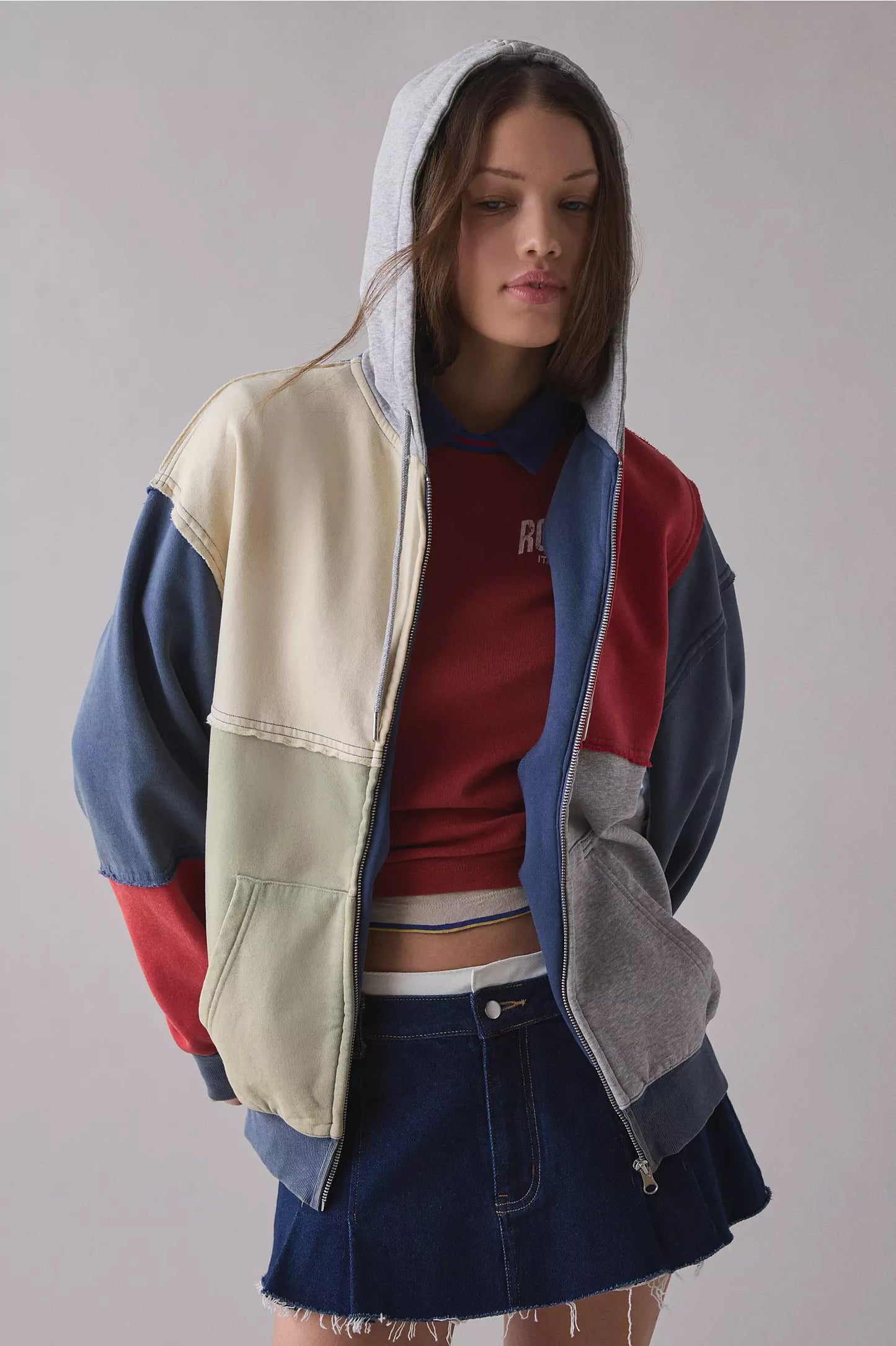 Multi colour Oversized Zip-Up Hoodie Sweatshirt