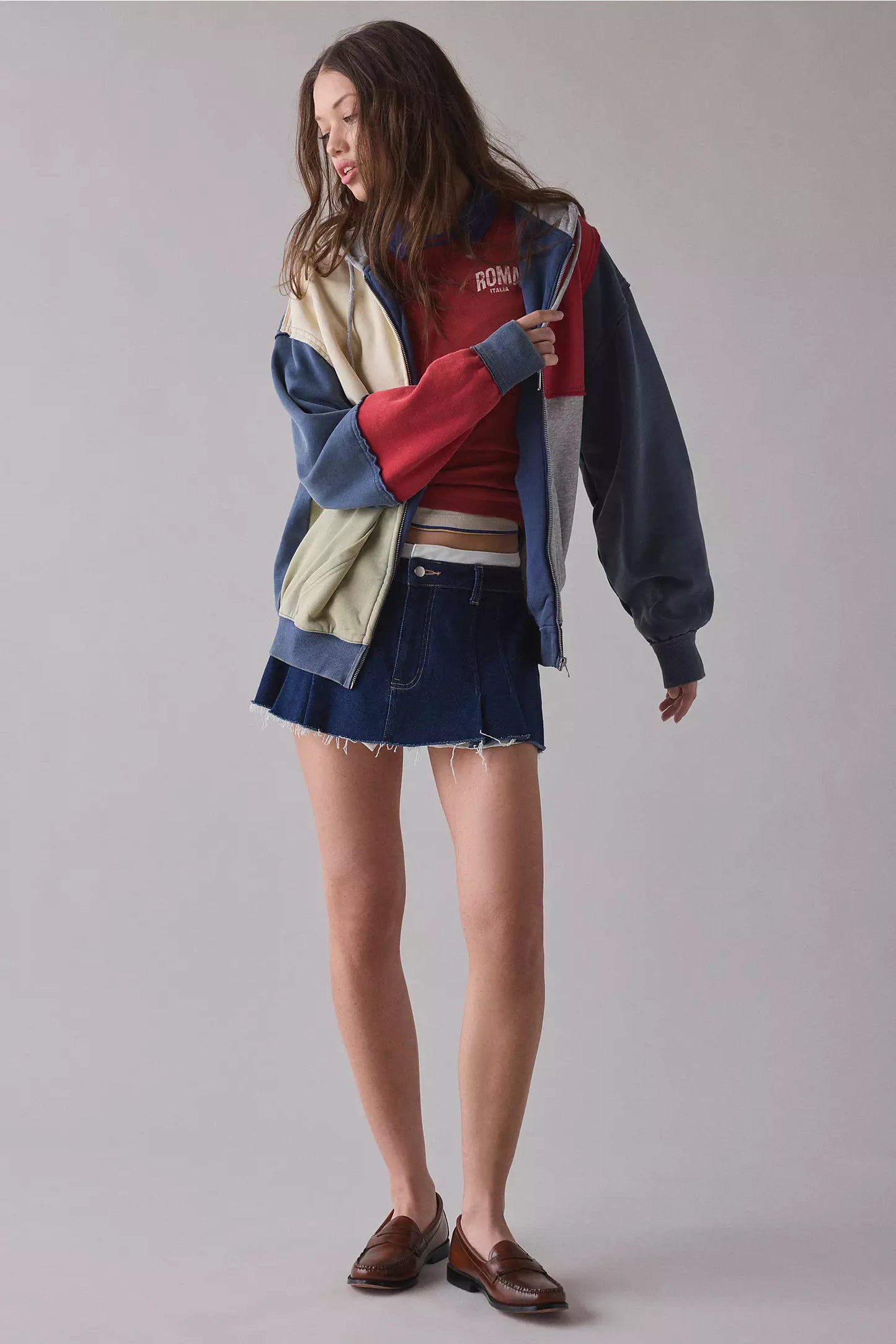 Multi colour Oversized Zip-Up Hoodie Sweatshirt