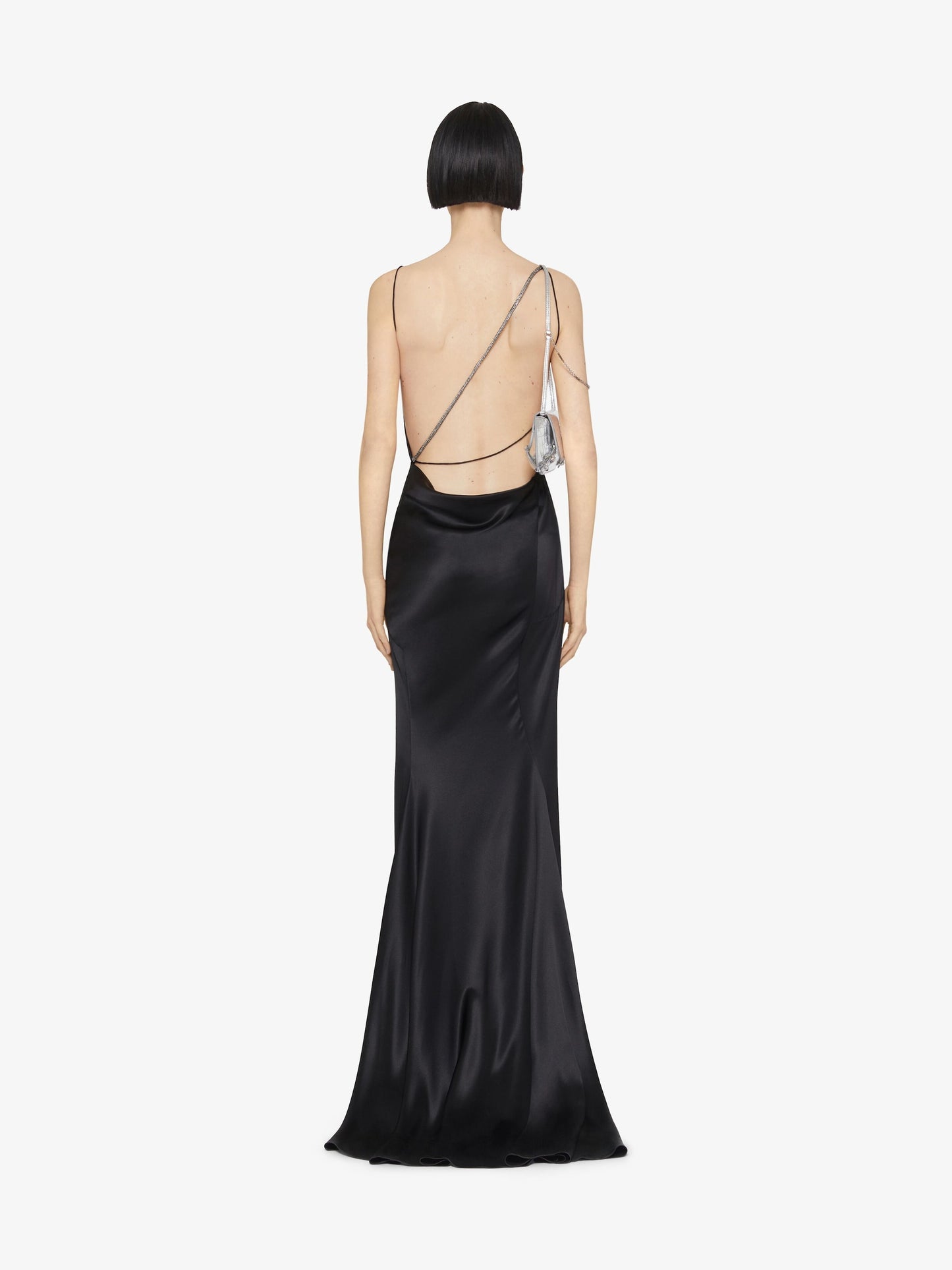Evening draped dress in satin with crystals || Ownara