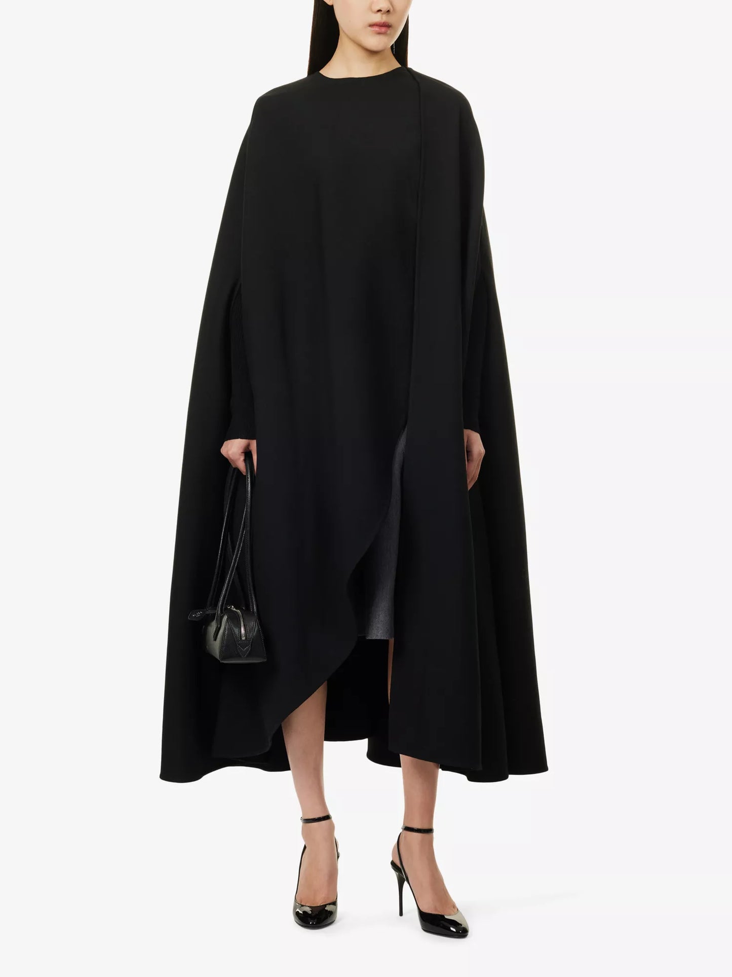 Cape flared twill-woven wool coat || Ownara