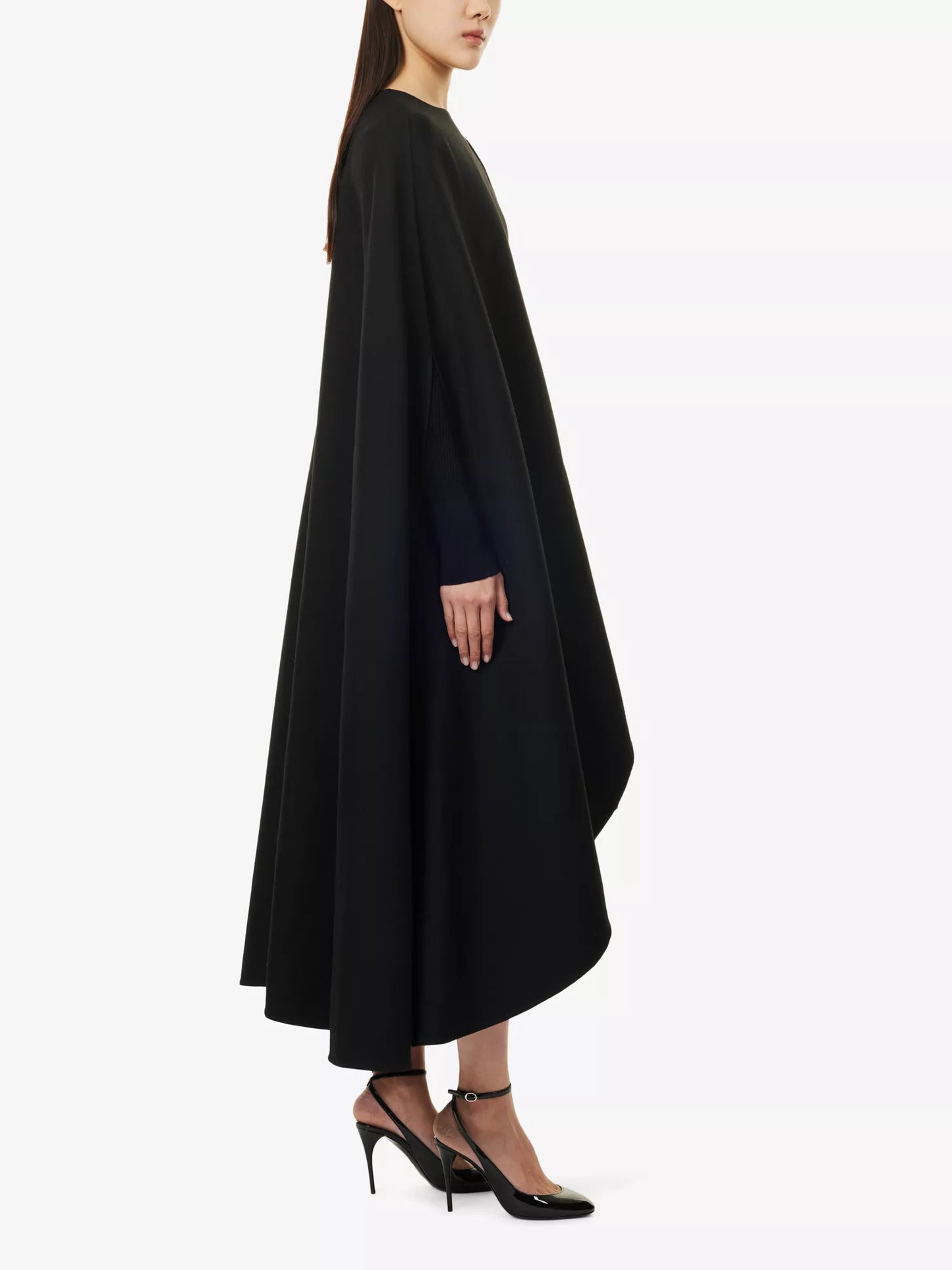 Cape flared twill-woven wool coat || Ownara