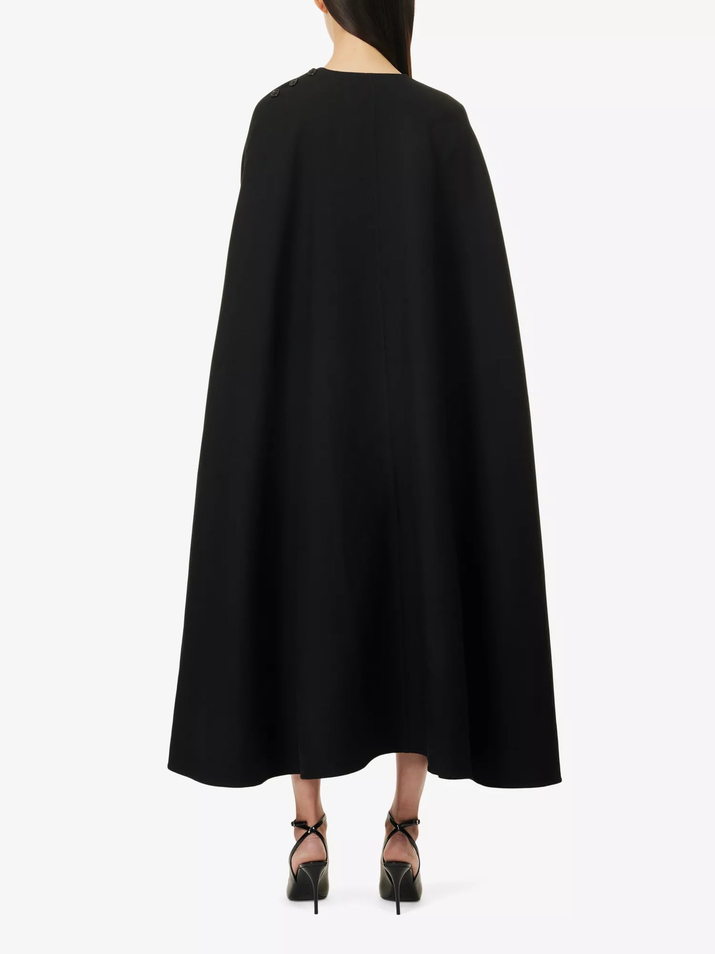 Cape flared twill-woven wool coat || Ownara