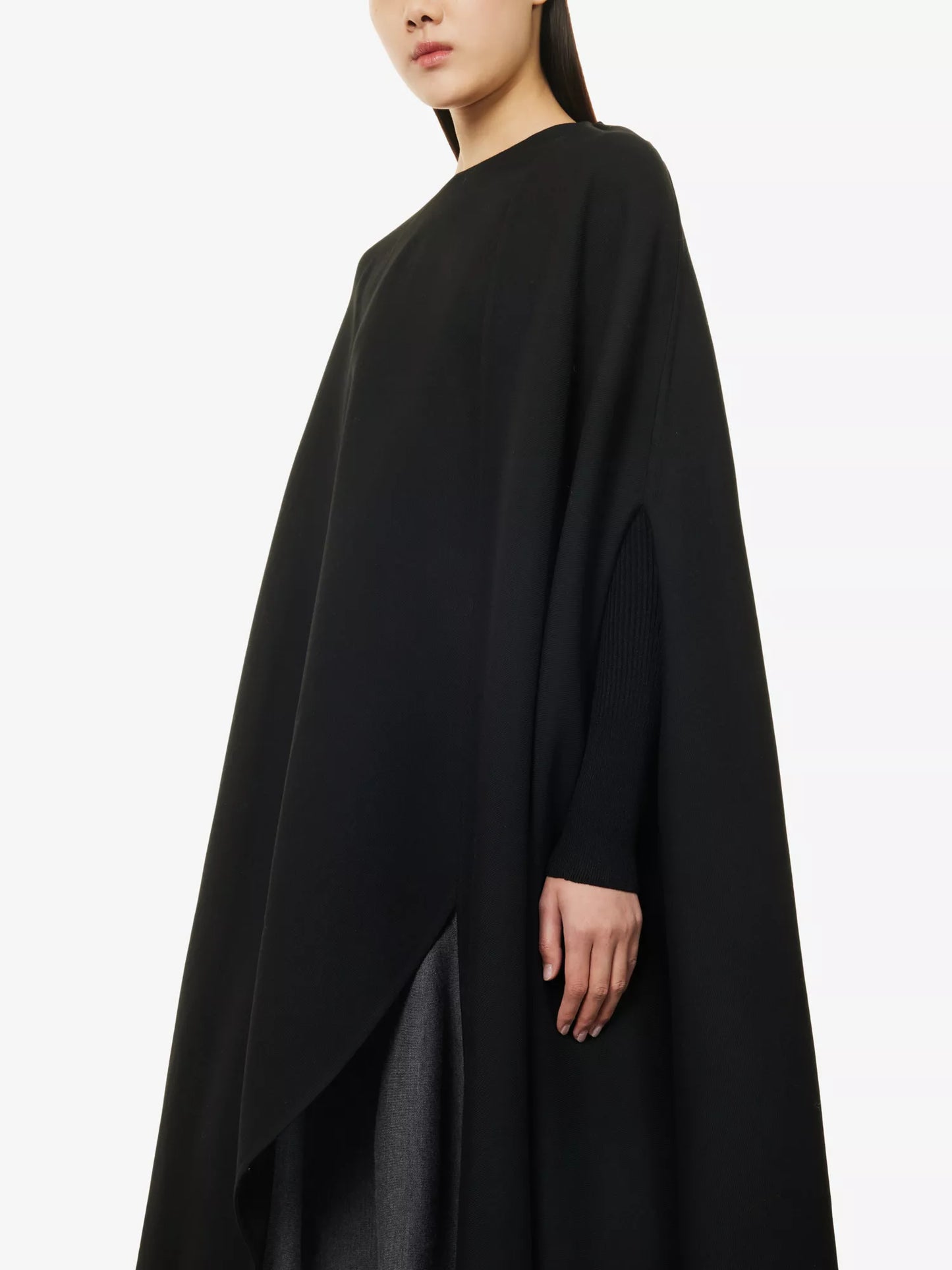 Cape flared twill-woven wool coat || Ownara