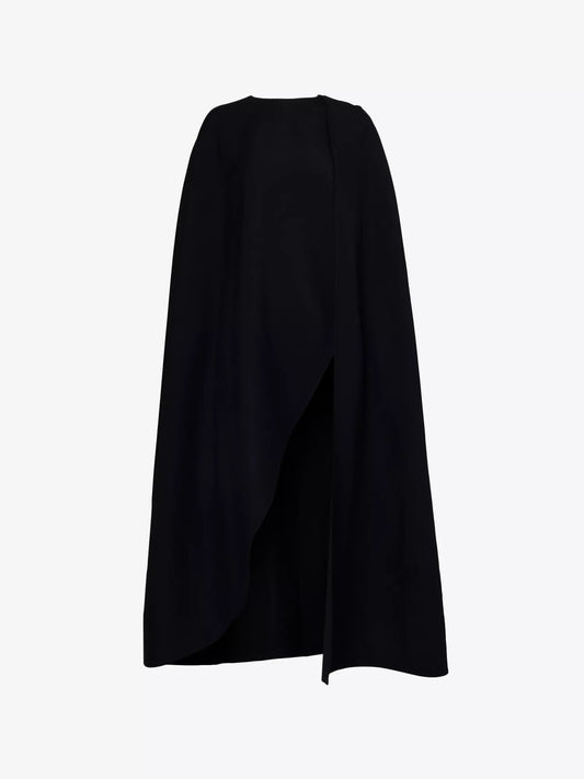 Cape flared twill-woven wool coat || Ownara