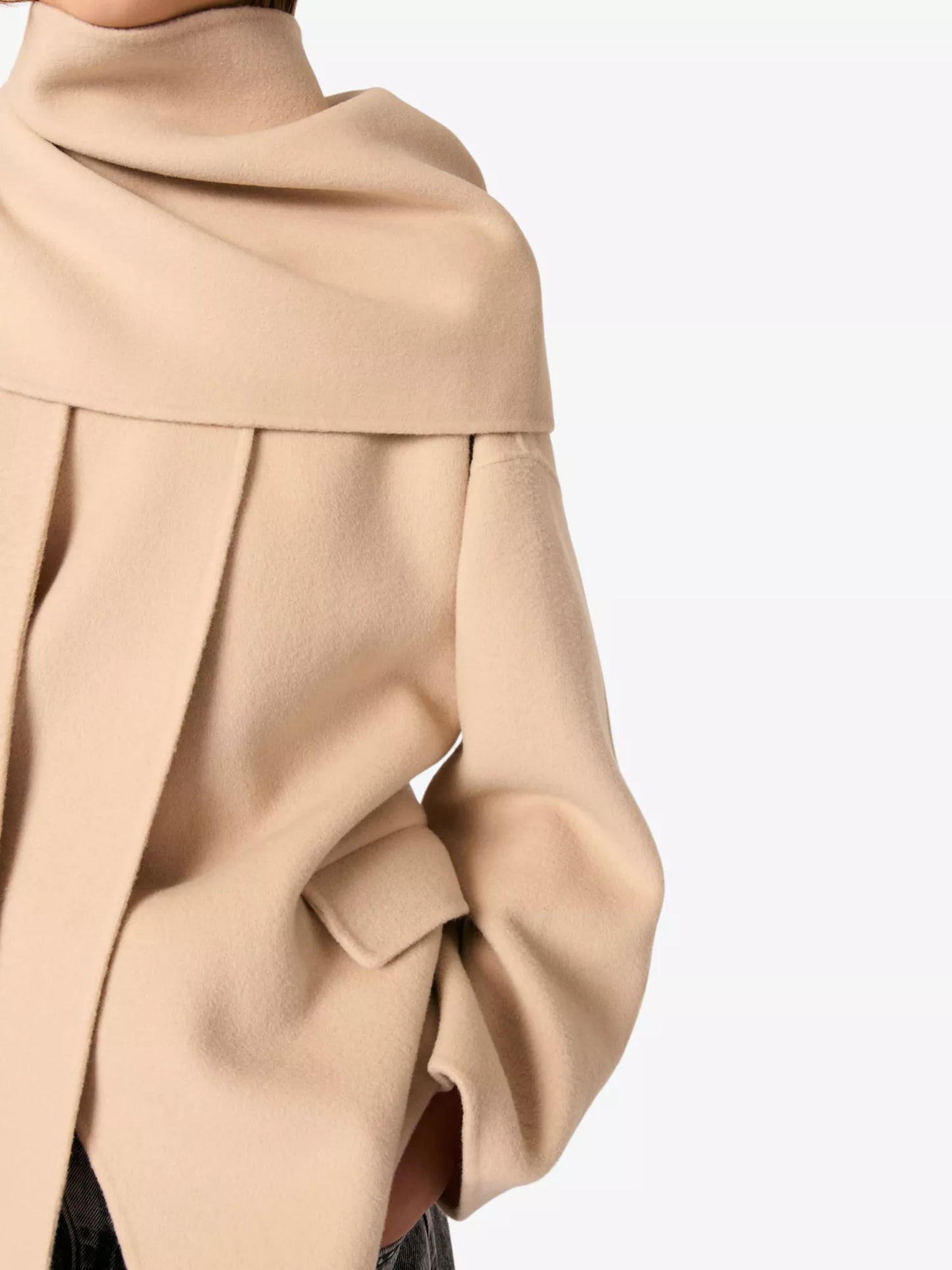 Removable-scarf belted-waist wool-blend Coat || Ownara
