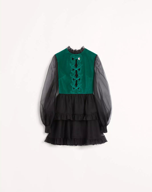 SHORT EMBROIDERED ORGANZA DRESS || Ownara