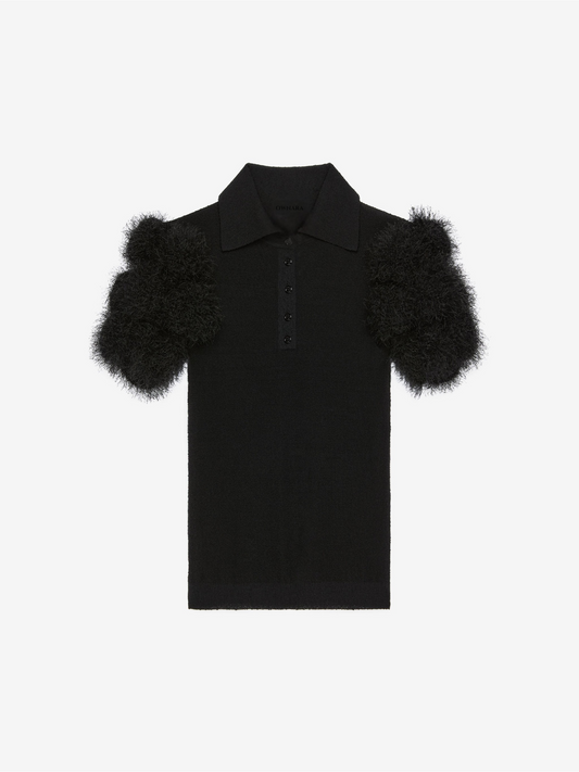 Slim fit polo in knit with pompoms || Ownara