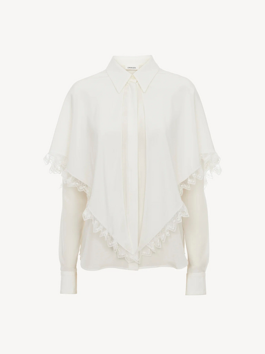 Knotted heritage cape blouse in silk || Ownara