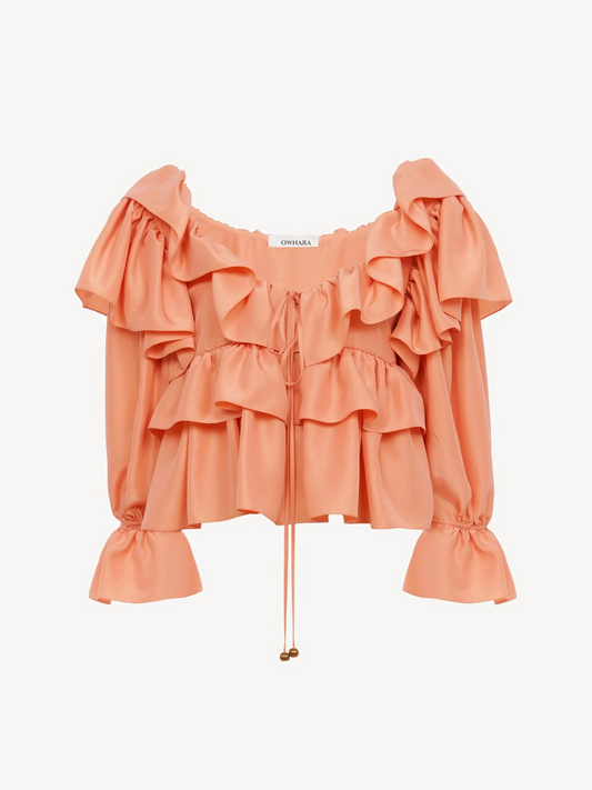 Cropped ruffle top in washed silk poplin || Ownara