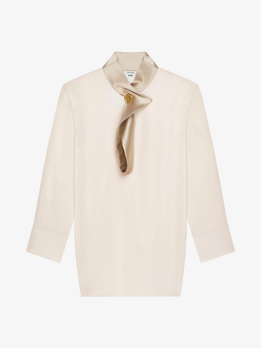 Blouse in satin with buttoned collar || Ownara