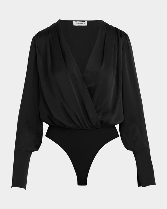 The Date Satin Bodysuit Top || Ownara
