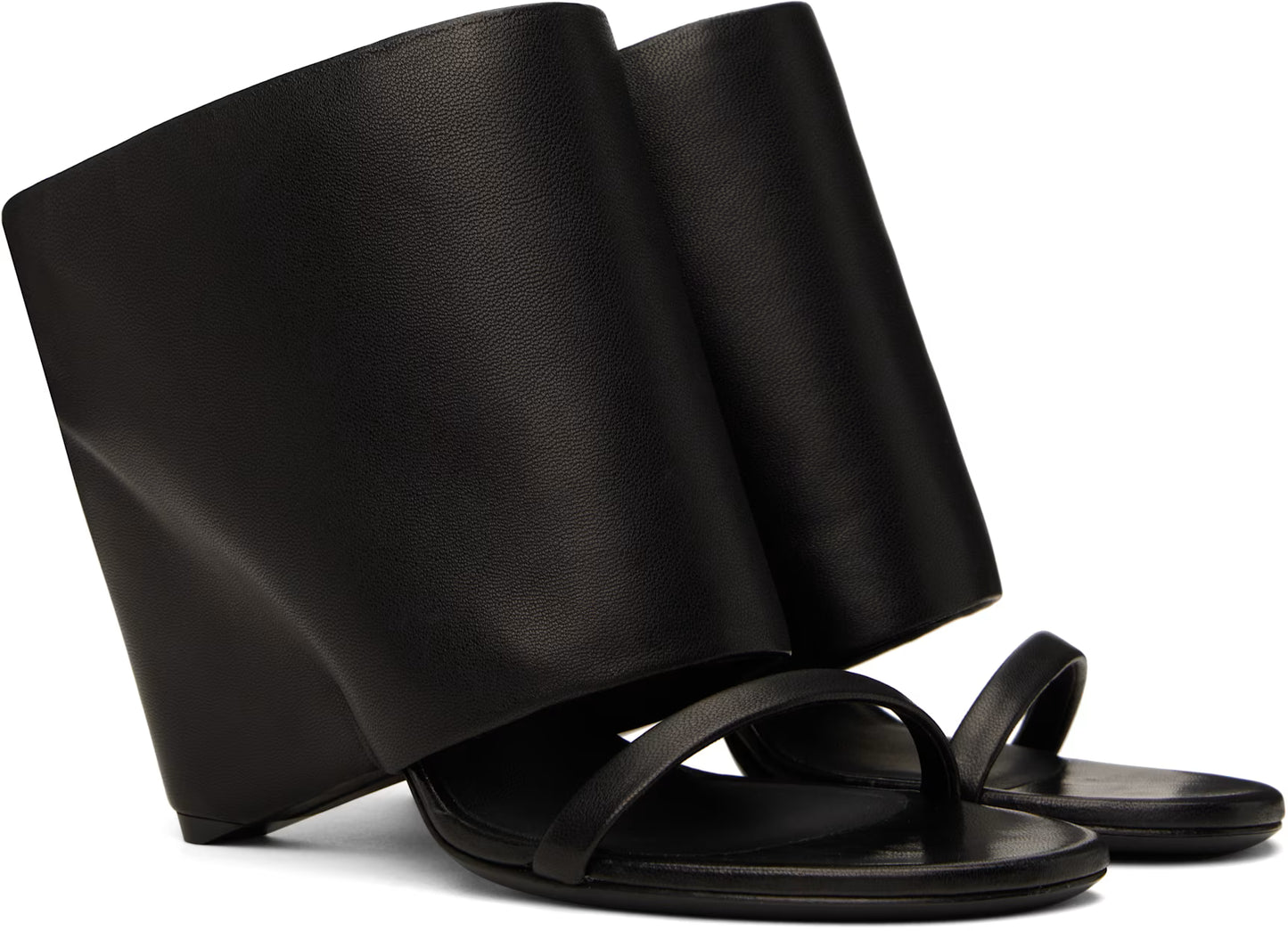 Black Oblique Wedged Leather Sandal