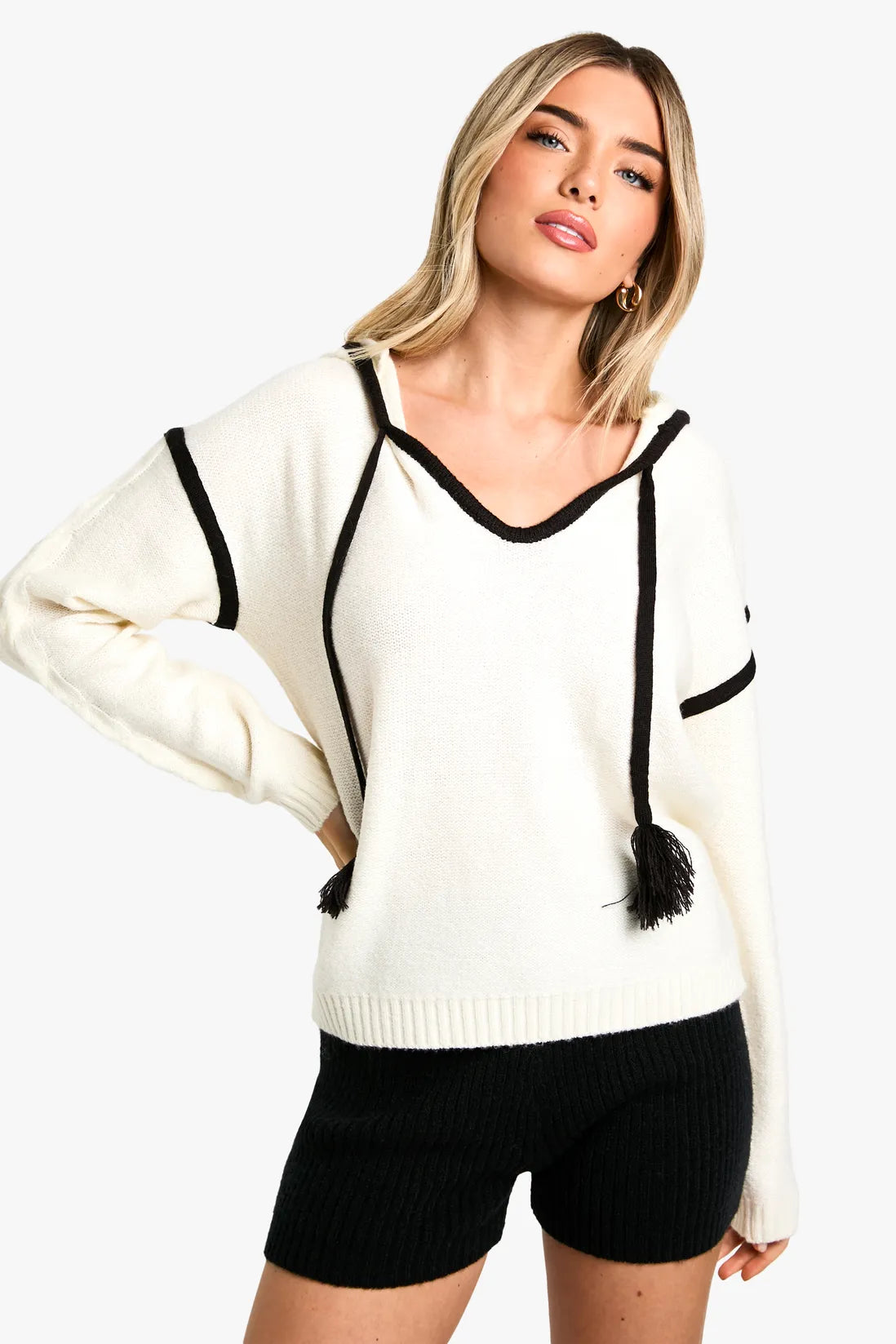 Pom Pom Contrast Trimmed Hoody