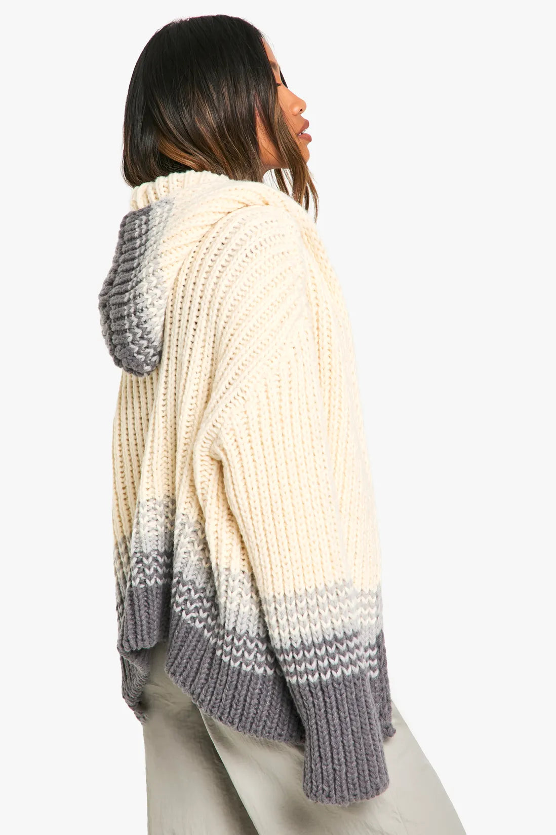 Cool Heavy Knitted Stripe Detail Hoodie