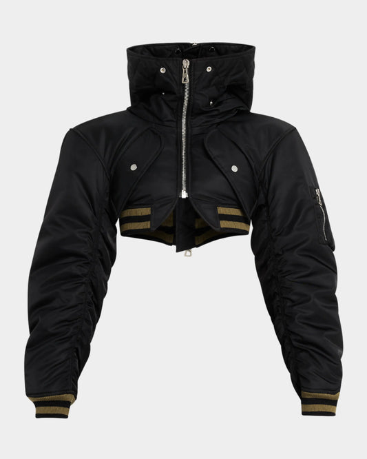Nylon Cropped Padded Bomber || Ownara