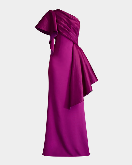 Draped One-Shoulder Taffeta Crepe Gown || Ownara