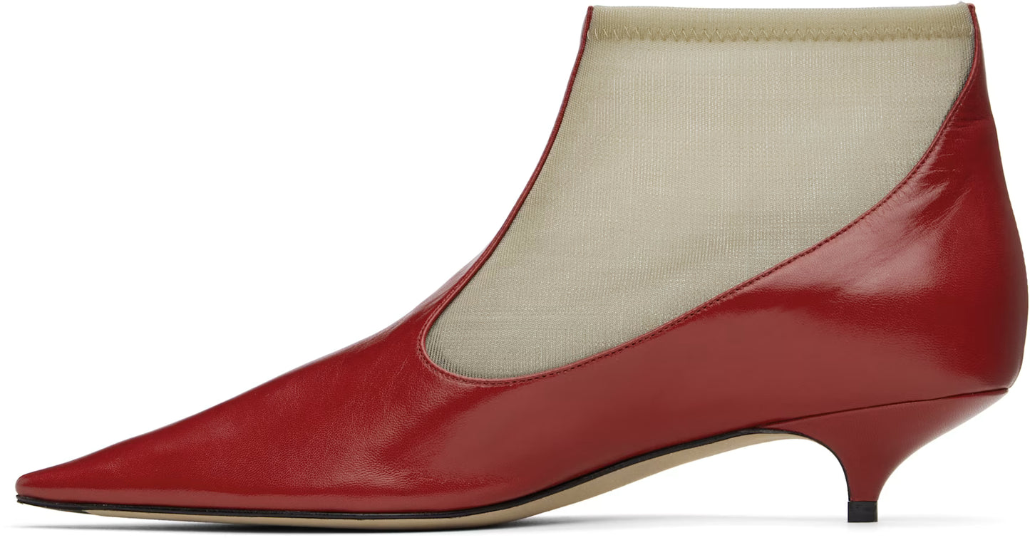 Beige & Red Mesh Sandal