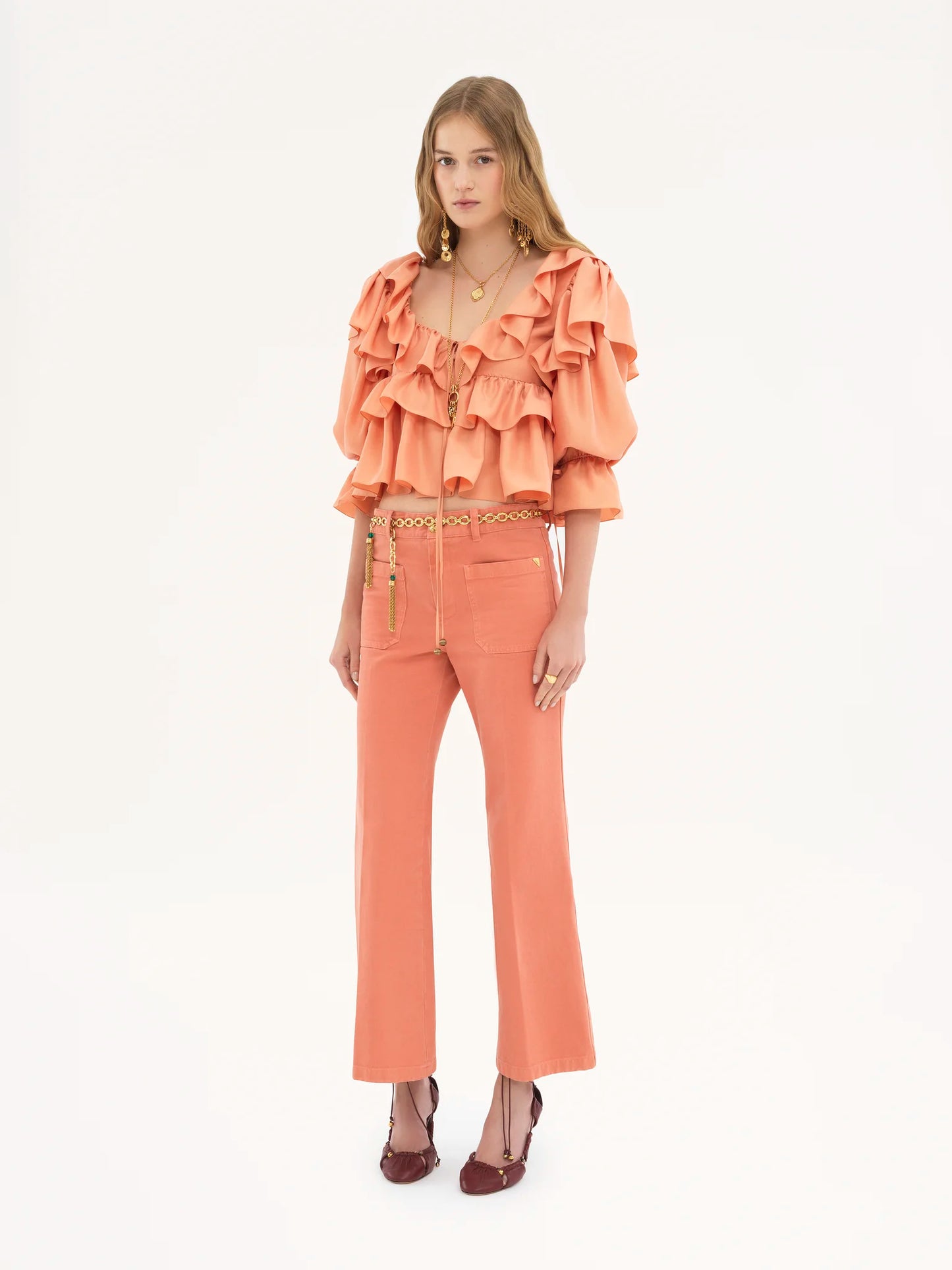 Cropped ruffle top in washed silk poplin || Ownara