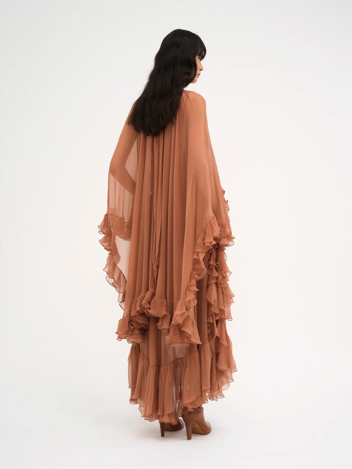 Mock-neck dress in silk mousseline || Ownara