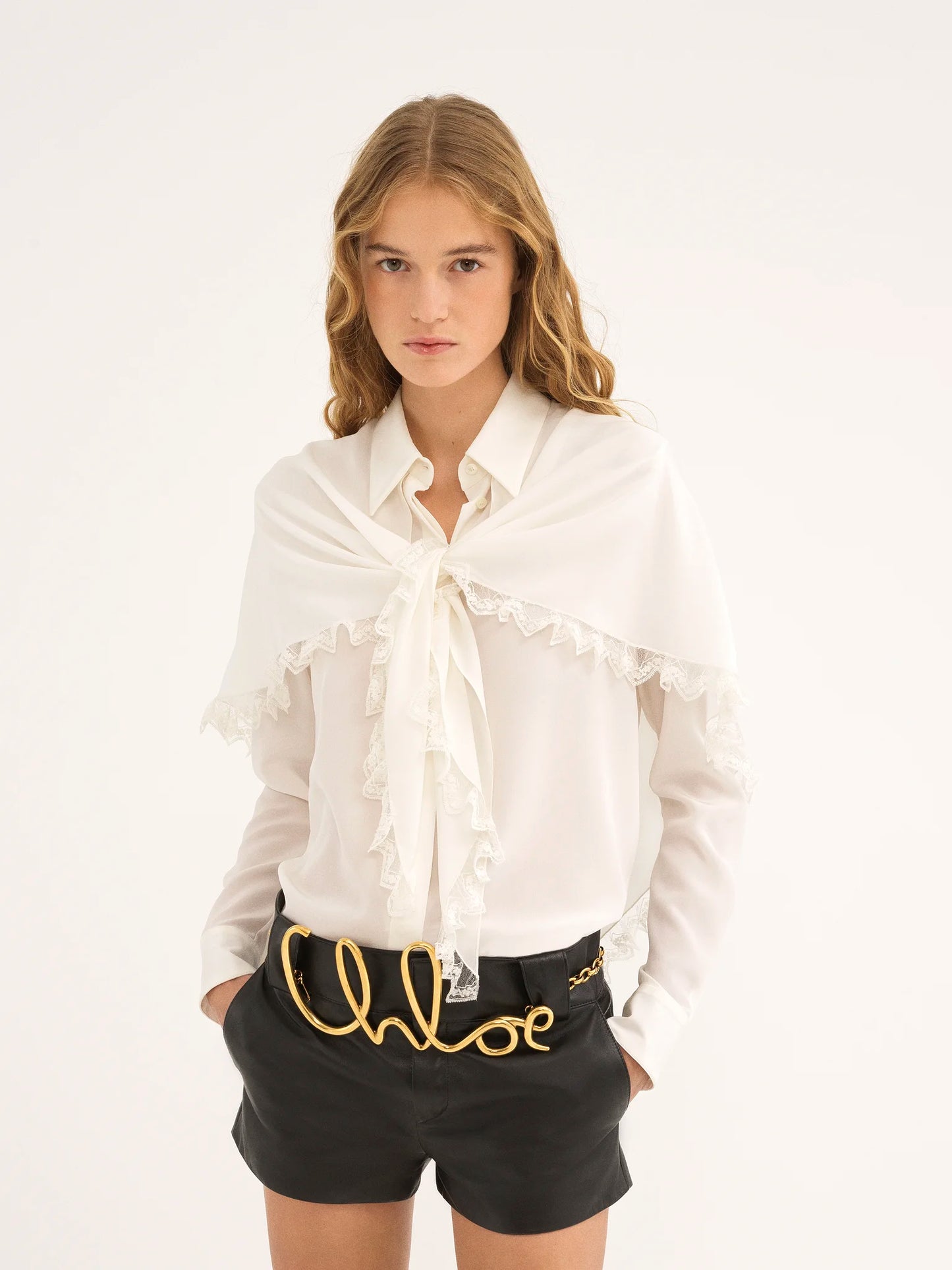 Knotted heritage cape blouse in silk || Ownara
