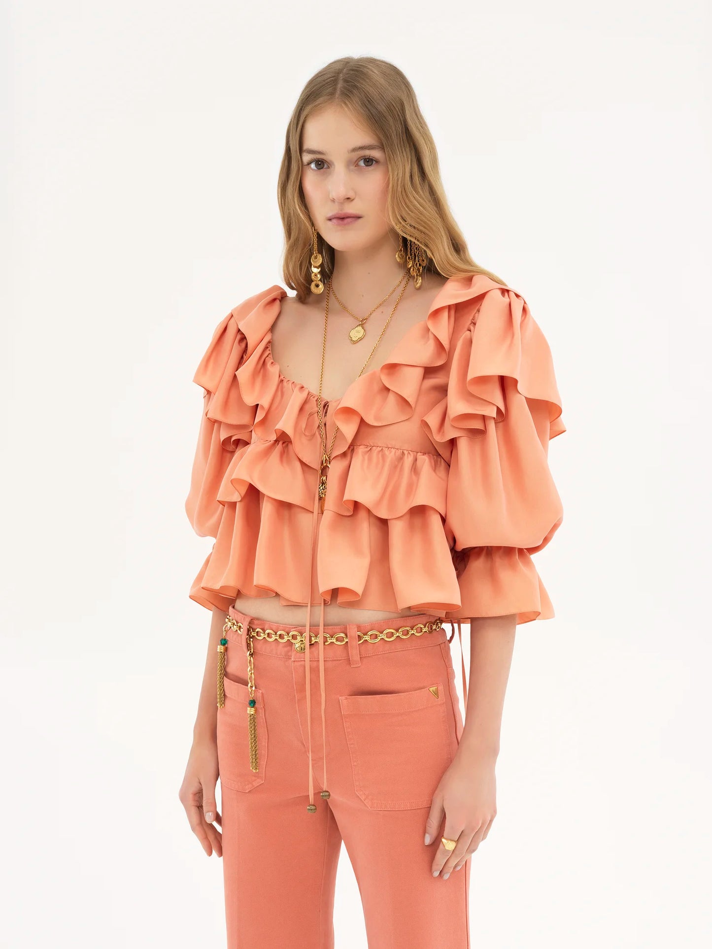 Cropped ruffle top in washed silk poplin || Ownara